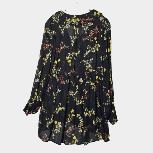 Anthropologie Jamison Floral Ruffles Flowy Tunic Blouse M Romantic Whimsy Goth - Picture 6 of 12
